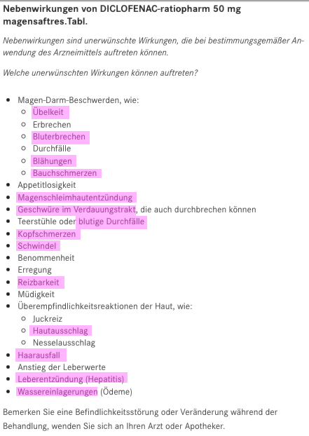 Dicolfenac schmerzmittel nebenwirkungen