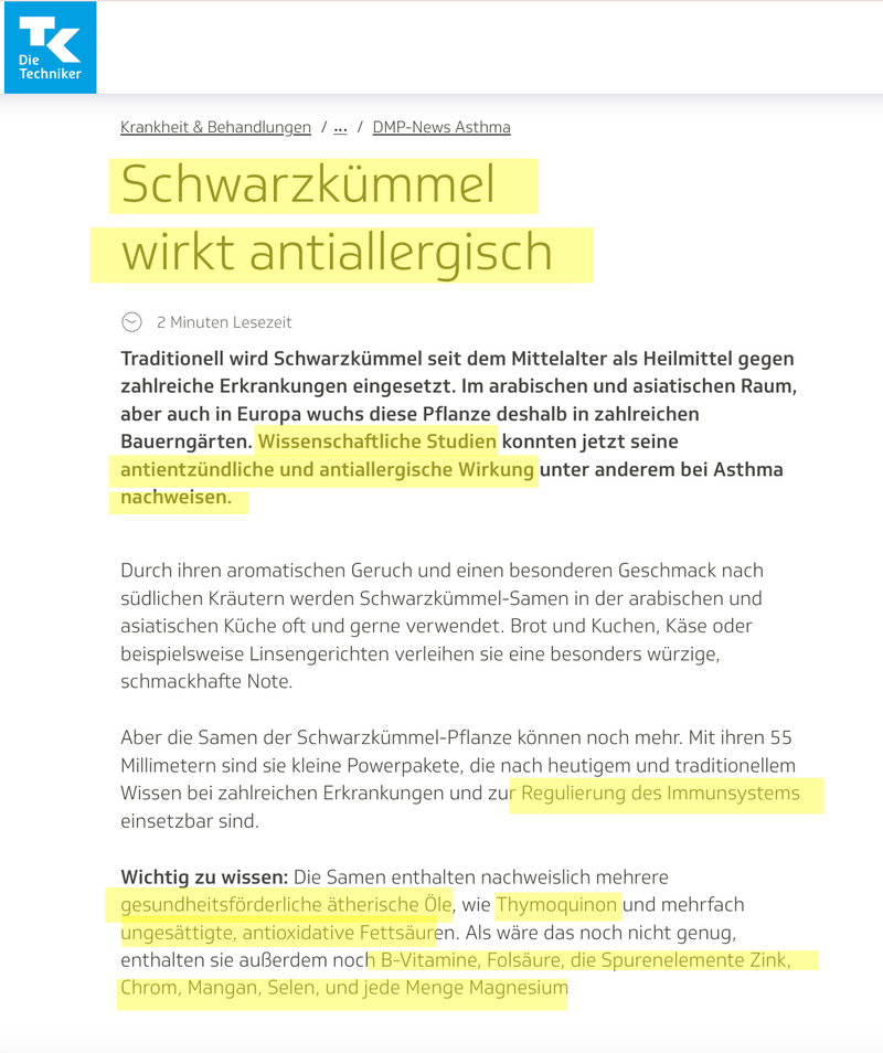 Schwarzkuemmeloel allergie artikel antiallergisch